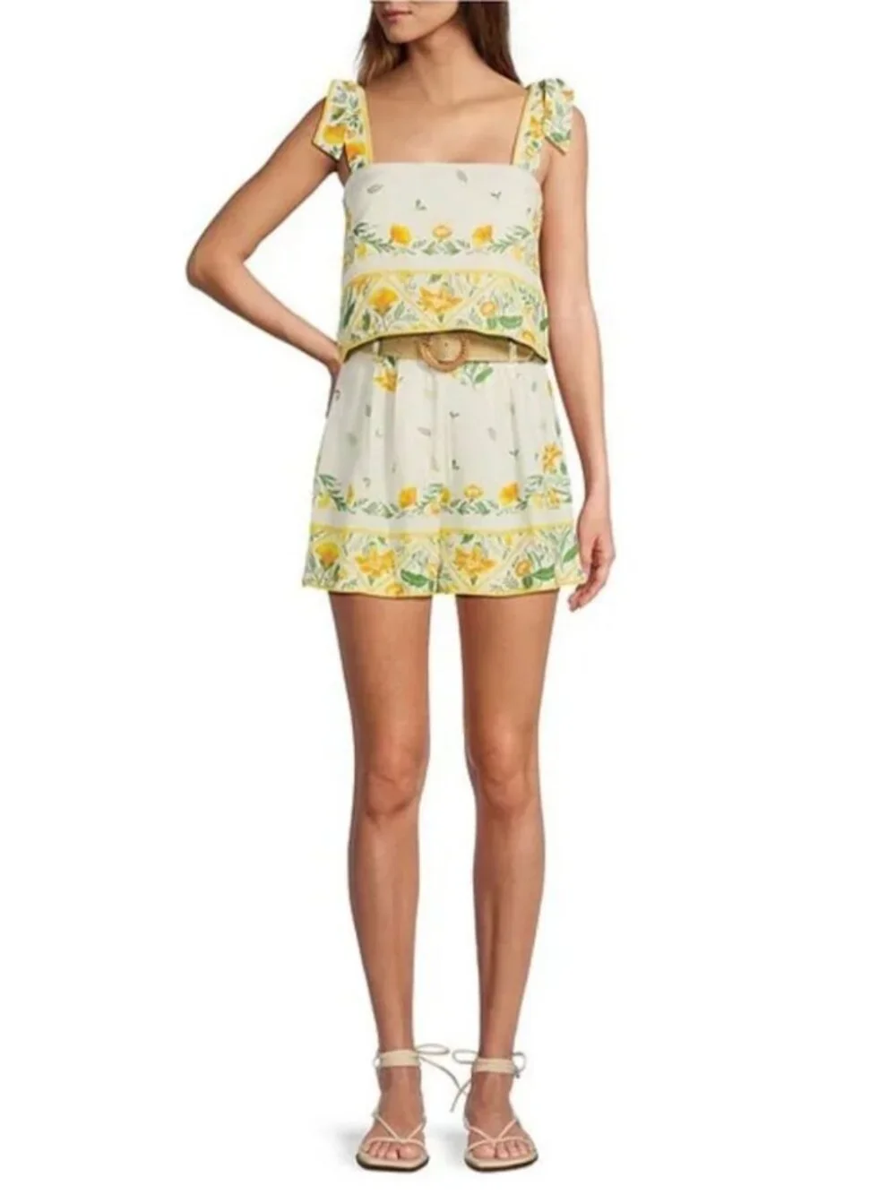 ANTONIO MELANI Style by Simkins Lindsey TOP SHORT Set 10 Printed Linen Blend NEW